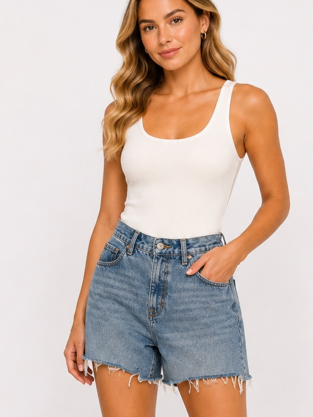 Good American Blue High-Waisted Distressed Denim Wash Women's Shorts Size 16